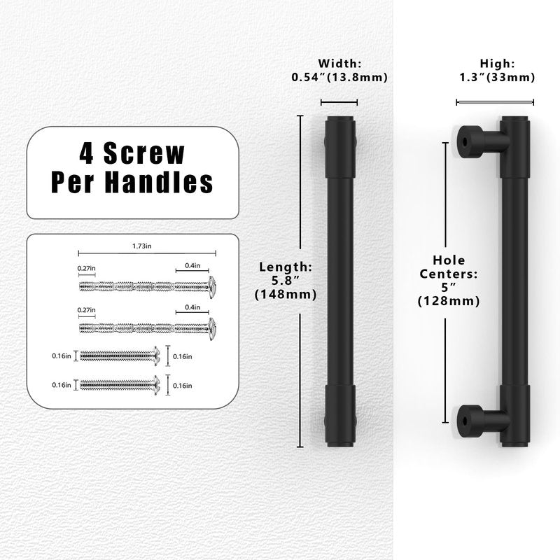 Talentedeco 10 Pack Matte Black Cabinet Pulls 5 Inch(128mm) Kitchen Cabinet Handles Cabinet Hardware for Drawer Pulls