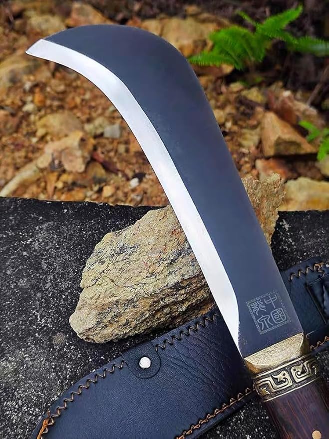Heavy Duty Machete with Sheath for Cutting Trees and Yard Work Hand Forged Solid Wood Handle Survival Outdoor Activities Machete Knife Billhook Sickle Axe for clearing Brush