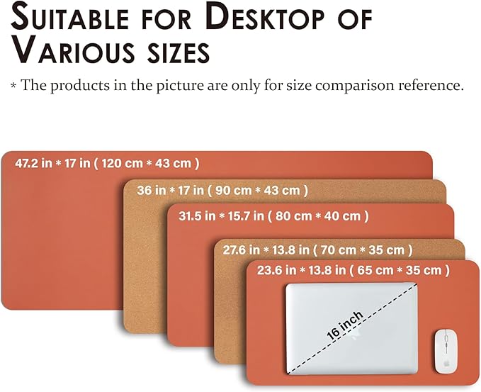 Cork Desk Mat - Dual-Sided Desk Pad for Office and Home - Desk Organization and Accessories - Ideal for Large Mouse Pad and Desk Mats on Top of Desks(Orange,36"x 17")