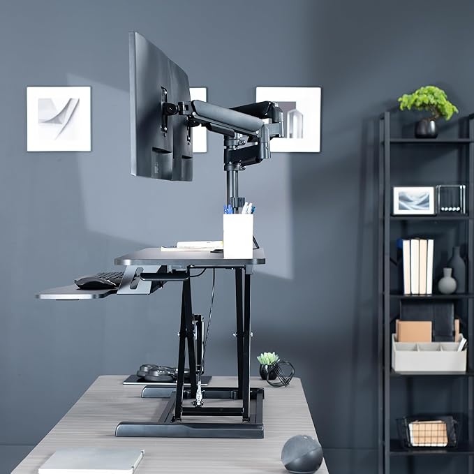 VIVO 42 inch Standing Desk Converter with Dual Monitor Mount for up to 32 inch Screens, Height Adjustable Riser with Mechanical Spring Arms, Black, DESK-KIT-042K2K