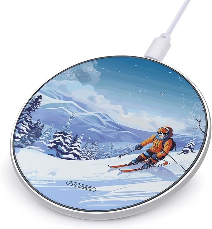 Winter Skiing Wireless Charger Aluminum Alloy Frame 10W Fast Charging Pad with Indicator Light 6mm Thin &amp Portable Wireless Charging Pad for Travel Home Office Desk