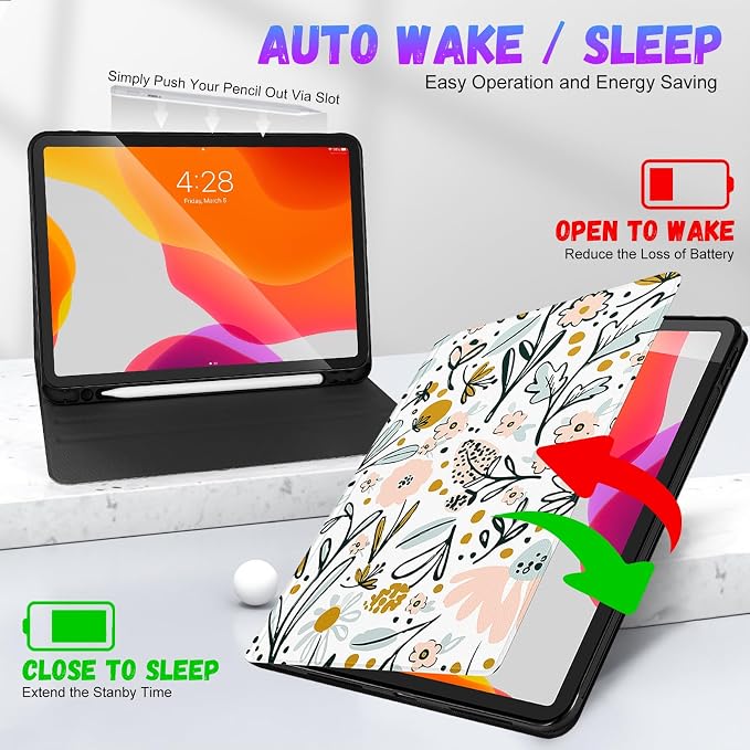Uppuppy for iPad Pro 12.9 Case Kids Folio PU Leather Cover with Apple Pencil Holder Auto Sleep/Wake Adjustable Angles for iPad Pro 12.9 6th/5th/4th/3rd Gen Sun Moon Black