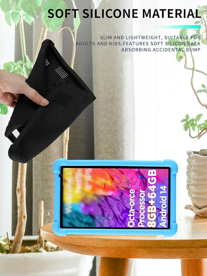 Case for Callsky-Tab Ctab 8 Android Tablet 8 Inch，WUNIAK Shock Proof Lightweight Stand Rubber Shell Protective CoverKids Friendly Soft Silicone Adjustable Stand CoverBlack
