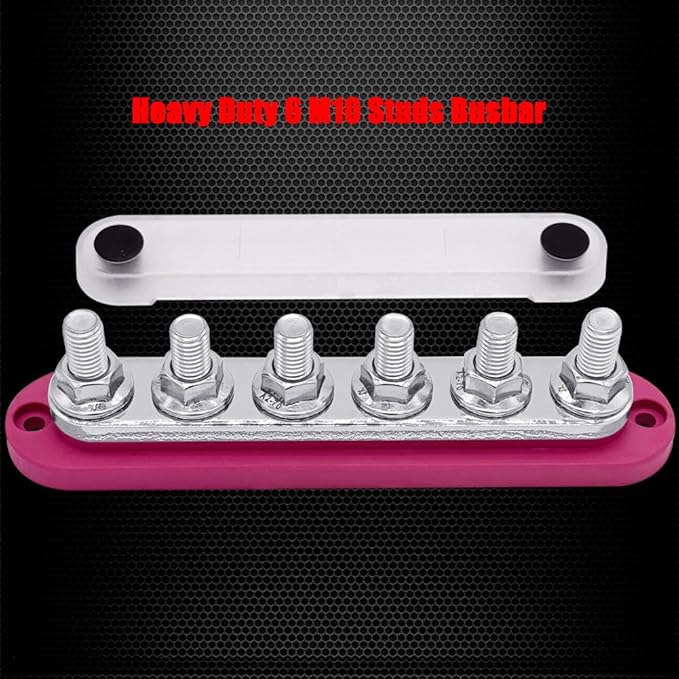 6 x M10 (3/8") Studs Power Distribution Block Bus Bar 12V, Ampper 7" HD 300A Marine BusBar Battery Distribution Block W/Cover for Car Boat Solar (Red)