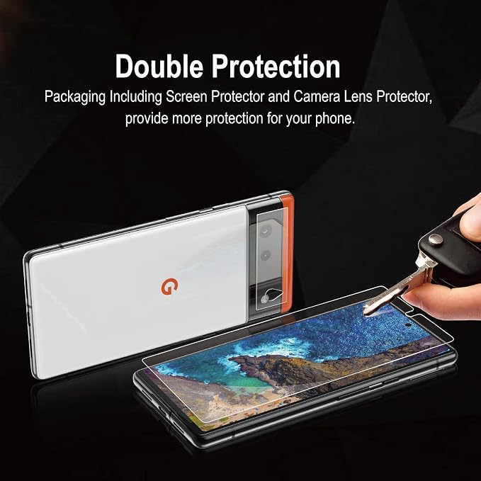AACL 2-Pack for Google Pixel 6 Screen Protector Tempered Glass [6.4] | with 2-Pack Camera Lens Protectors HD Clear Fingerprint Unlock Case-Friendly Anti-Scratch [9H Tempered Glass]
