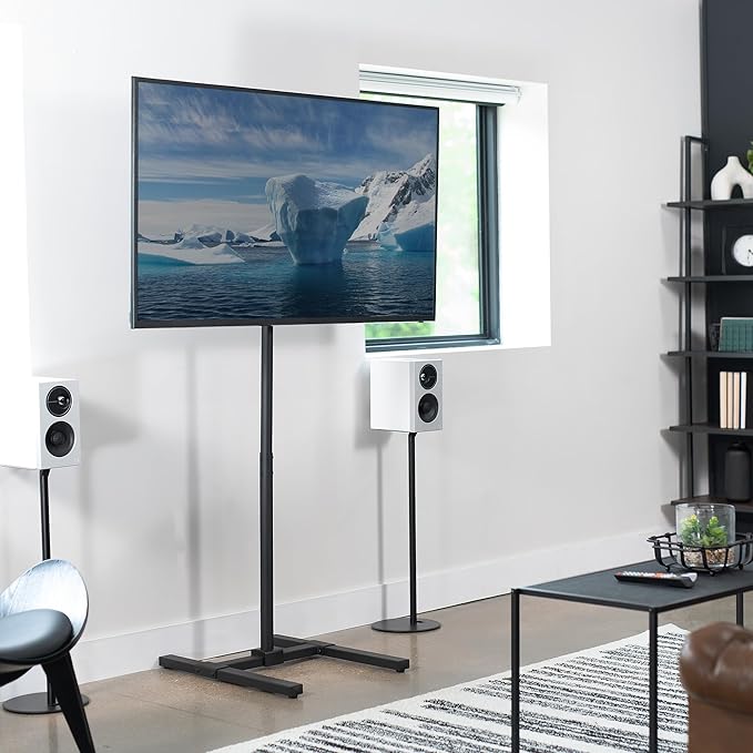 VIVO TV Floor Stand for 13 to 50 inch Screens up to 44 lbs, LCD LED OLED 4K Smart Flat, Curved Monitor Panels, Max VESA 200x200, Extra Tall Pole for Treadmills and Ellipticals, Black, STAND-TV17
