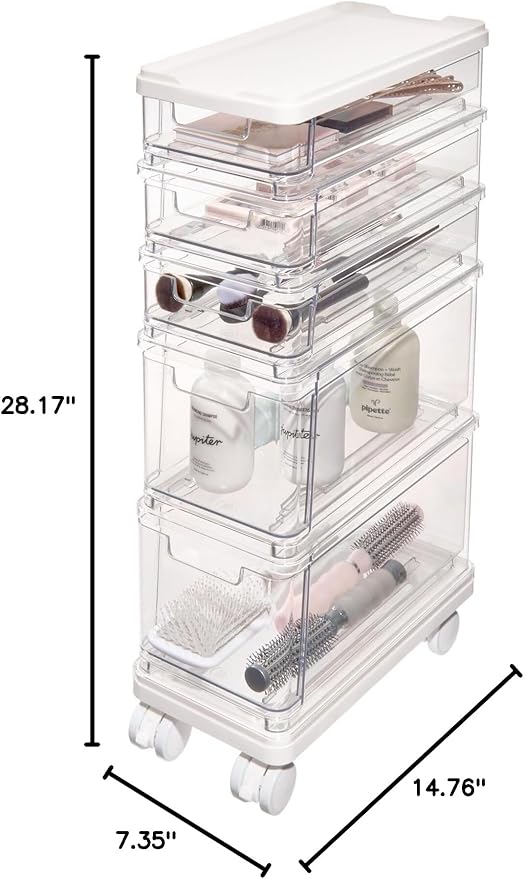 iDesign The Sarah Tanno Collection 5-Drawer Stacking Cosmetic Organizer Cart, Clear