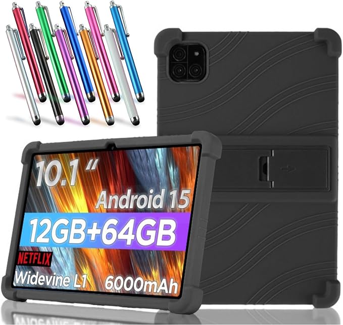 Case for Callsky-Tab Android Tablet 10.1 inch Android 15 Tablet (Cpad 10) - Lightweight Silicone Stand Cover Case with 1 Random Stylus (Black)