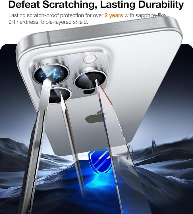 UltraGlass for iPhone 16 Pro Max/16 Pro Camera Lens Protector [NO.1 Military Grade Shatterproof] iPhone 16 Pro Max Camera Protector 16 Pro Lens Cover [Longest Durable] Easy Install Black Titanium