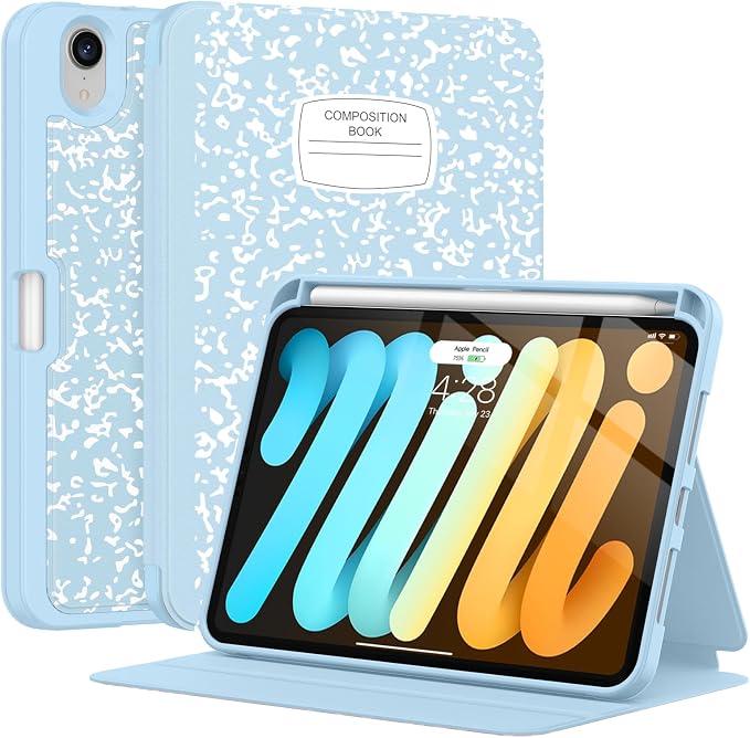 Case for iPad mini 7 (A17 Pro) 2024/Mini 6 2021 8.3-Book Black | Slim Lightweight Folio Stand Case Auto Wake/Sleep Soft TPU Back Cover with Pencil Holder for iPad mini 7th/6th Generation