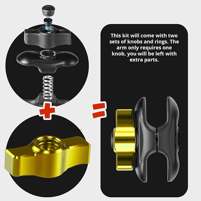 2 Long Metal 20mm Ball and Socket Arm | Tackform DuraLock 20 Series | Dual 20mm Sockets with Optional Anti-Theft Knob | Black