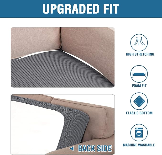 H.VERSAILTEX Super Stretch Individual Seat Cushion Covers Sofa Covers Couch Cushion Covers Slipcover Sets Thick Jacquard Textured Twill Fabric (1 Piece Sofa Cushion Cover, Grey)