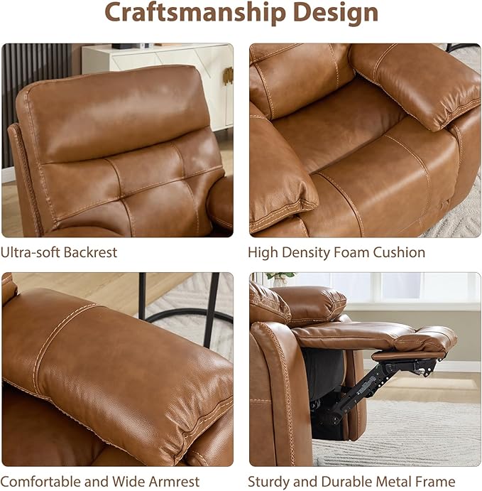 CANMOV Genuine Leather Power Recliner Loveseat, 2 Seat Loveseat Reclining Sofa with Storage Console,Hidden Cup Holders,Modern Electric Recliner Couch Set for Living Room, Bedroom,Brown