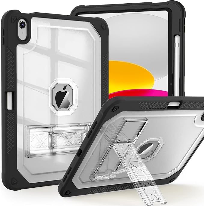 ZoneFoker Case for iPad 11-inch (A16) 2025 / iPad 10th Gen 10.9 inch 2022 Heavy Duty Shockproof Rugged Protective with Pencil Holder 11th / 10th Translucent Cover with Kickstand