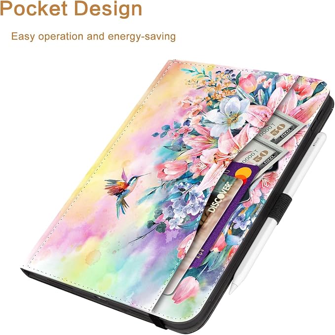 Vimorco for iPad Pro 11-inch Case M5/M4 2025/2024 for iPad Pro Case 11 Inch M5/M4 Pencil Holder/Hand Strap/Pocket/Screen Protection Band 3 Adjustable Angles Auto Sleep/Wake Beach Blue Ocean