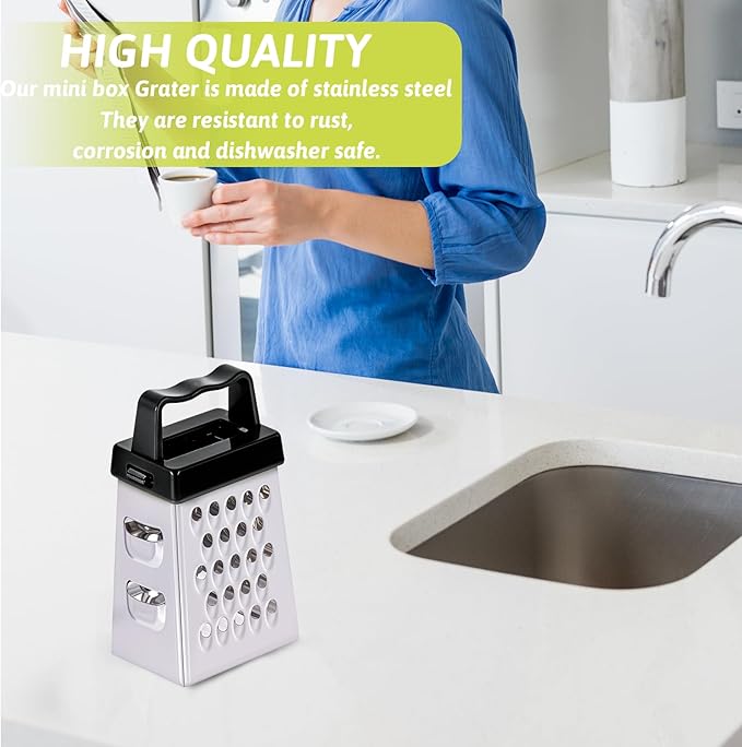 YBEATY 8 Pcs Mini Cheese Grater Professional Box Grater Stainless Steel Garlic Ginger Small Food Shredder Spices Gadget with 4 Sides Safe Zester for Kitchen Cheese Chocolate Vegetable Potatoes