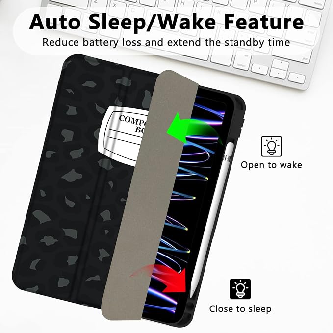 for iPad Pro 11 Inch Case 2022(4th Gen)/2021(3rd Gen)/2020(2nd Gen) with Pencil Holder TPU Shockproof Frame and Protective Leather Cover [Auto Sleep/Wake] Black Cow