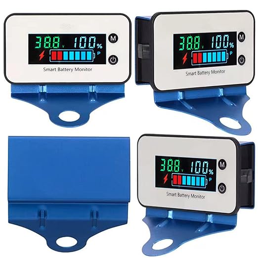 IPX7 Waterproof Battery Monitor with Bracket 7-100V,Car Motorcycle Golf cart Battery Meter Digital Display Capacity Remaining Capacity Percentage Tester with Buzzer Alarm and Temperature