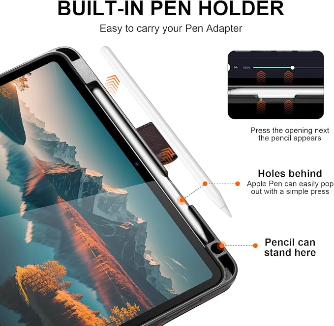 Leather Case for iPad 11th/10th Gen (11/10.9) Black | Genuine Leather Pencil Holder Adjustable Stand Magnetic Closure Auto Wake/Sleep