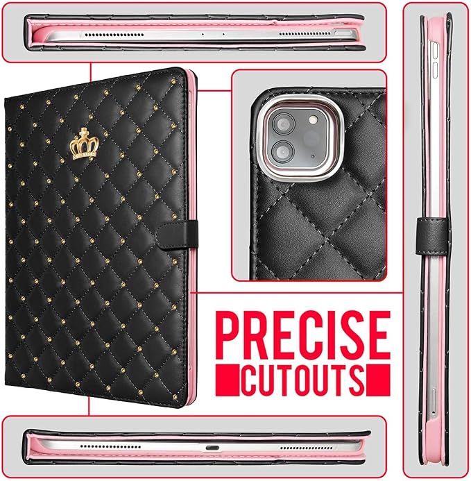 for iPad Pro 11Inch Case M5/M4 2025/2024 (6th/5th Generation)Cute Crown Bling Rhinestone Girly Elegant PU Leather Smart Auto Sleep/Wake Stand Protective Case for iPad Pro 11 2024/2025Black