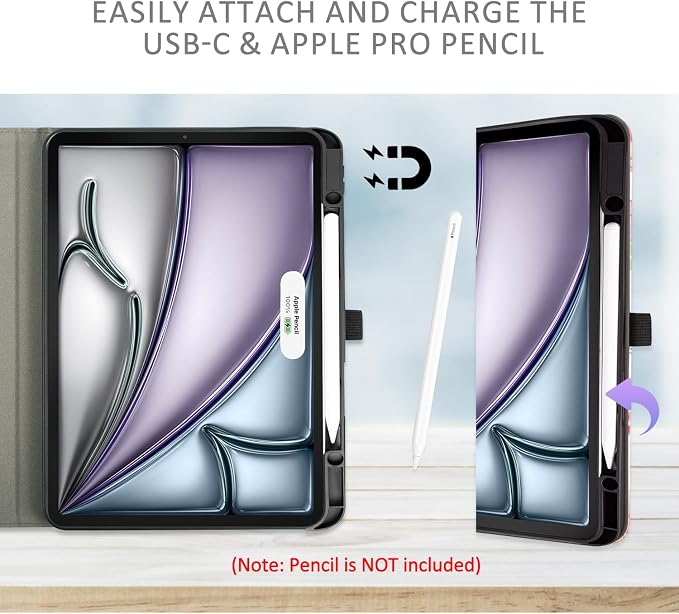 for iPad Air 13 inch Case (M4/M3/M2) iPad Pro 12.9 inch Case Hummingbird | Premium Leather Business Folio Case with Pencil Holder Multi-Angle View Adjustable Stand Pocket/Hand Strap/Auto Wake Sleep