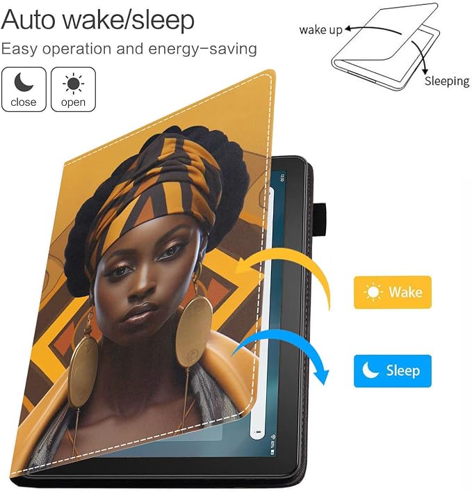 Case for Amazon Fire HD 8/Fire HD 8 Plus Tablet (12th/10th Generation 2024/2022/2020 Release) Premium PU Leather Cover with Auto Sleep Wake African Women