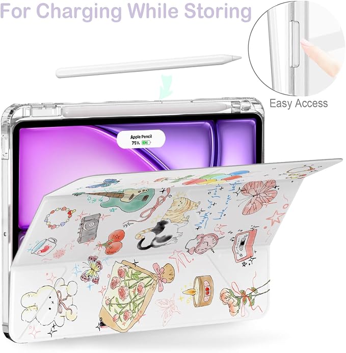 Feams Case for iPad Air 11-inch M4 2026 / M3 2025 / M2 2024 iPad Air 5th/4th Generation 2022/2020 10.9 Inch Y-Fold Standing Case Clear Back with Portrait Stand &amp Pencil Holder Beige Checkered