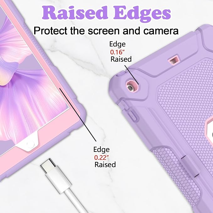 LTROP Case for iPad 10.2-Inch 9th/ 8th/ 7th Generation (2021/2020/ 2019) with Pencil Holder &amp Kickstand Hybrid Shockproof Rugged Protective Case for iPad 9/8/ 7 Gen 10.2 Purple and Green