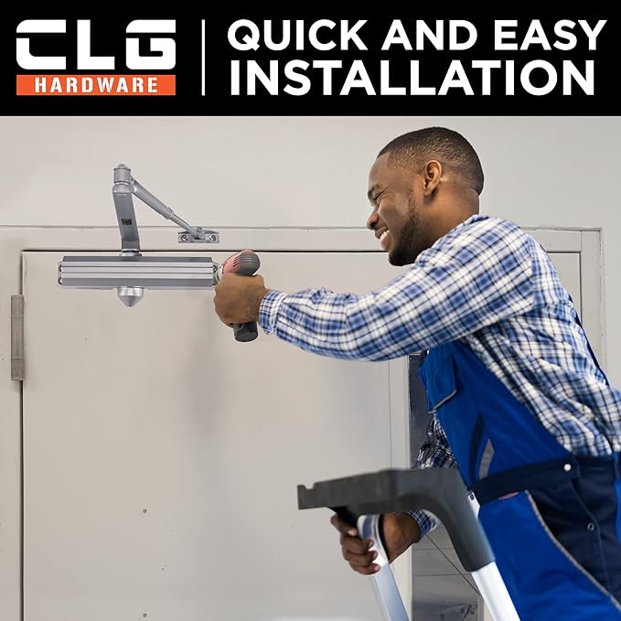 CLG HARDWARE Medium/Heavy Duty Commercial Door Closer DC7016 - Surface Mounted, Grade 1- ADA & UL 3 Hour Fire Rated, Adjustable Size 1-6 for Entrances & Aluminum Storefronts - US26D Aluminum