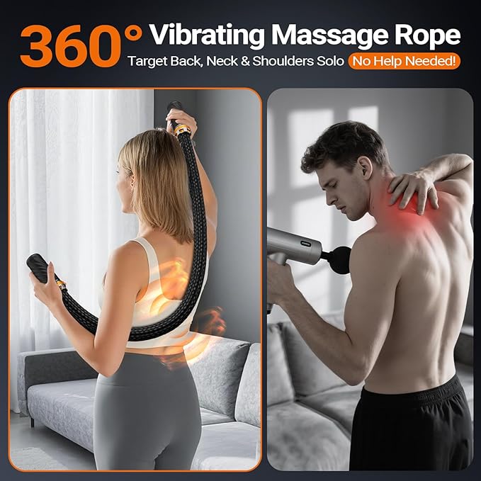 HYAKO S1 3D Flexible Pro Back Massage Rope - Handheld Vibration Therapy Massager & Hands-Free for Lower Back Pain Relief, 3000-7000 RPM Deep Tissue Muscle Massage Gun,Ideal for Athletes,Gym & Home Use