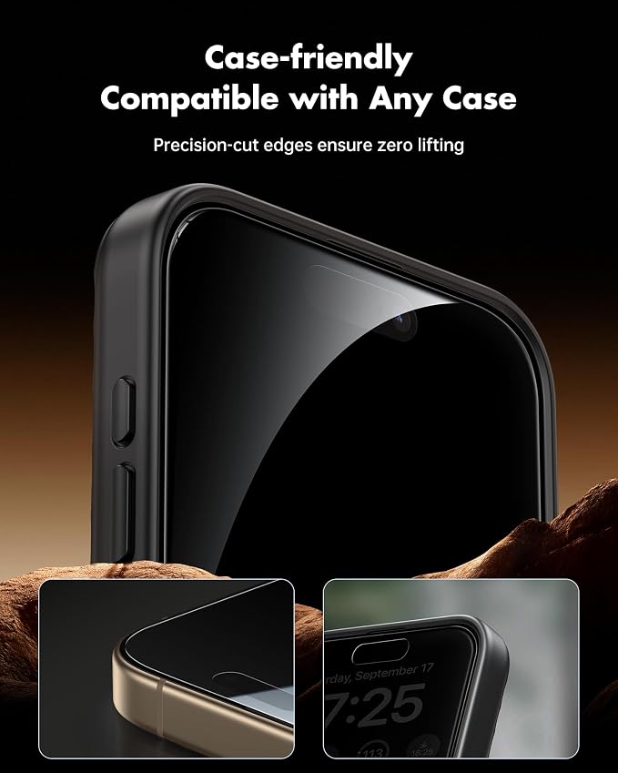 UNBREAKcable Privacy Screen Protector for iPhone 15 (6.1) 25° Anti-Spy Tempered Glass Easy Install Alignment Frame Case-Friendly 9H Hardness Anti-Fingerprint 3-Pack