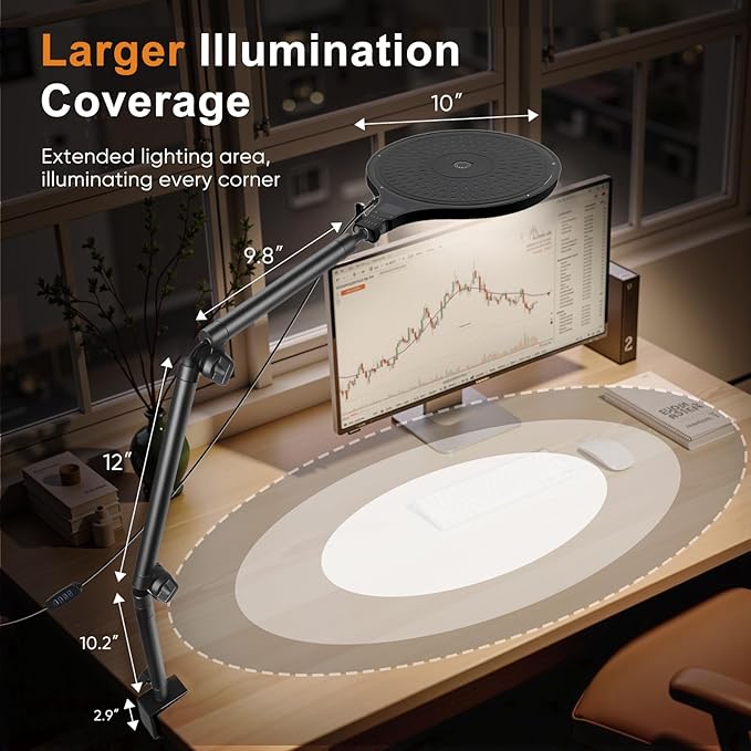 Desk Ring Light, 10" LED Ring Light for Desk with Clamp, 360°Rotate & Flexible Height Full-Screen Overhead Ringlight for Video Recording, TikTok, YouTube, Live Streaming, Content Creation, Black