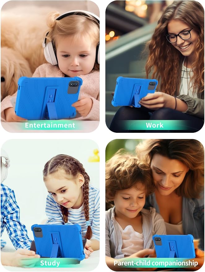 Case for Zuleisy E8A Android 15 Tablet 8.7 inch，WUNIAK Shock Proof Lightweight Stand Rubber Shell Protective CoverKids Friendly Soft Silicone Adjustable Stand CoverBlack