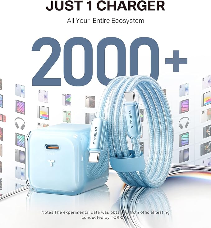 TORRAS IceNano 30W USB C Wall Charger Ultra Mini Foldable Fast Charger Block with Cooling Tech Compact Travel Wall Charger for iPhone 17/16/15 Samsung iPad Desert Gold (5.6ft Cable Included)