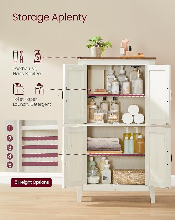 VASAGLE LIRY Collection - Farmhouse Storage Cabinet, Bathroom Floor Cabinet with Barn Doors, Freestanding Kitchen Pantry, Adjustable Shelves, for Dining Room, Living Room, Rustic White, UBBK773W01