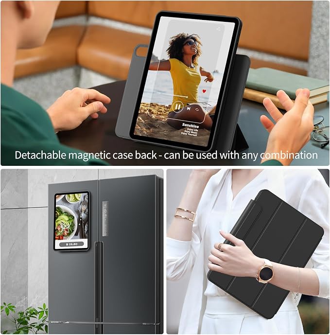 Detachable Case for iPad A16 11th Gen 2025 &amp iPad 10th 2022 Black | Slim Clear hard back TPU frame folio stand Pencil holder and auto wake/sleep for daily school work and light travel use