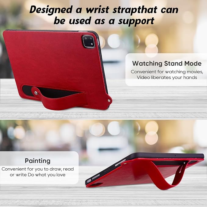 Slim Case for Apple iPad 10th Generation 10.9 Inch 2022 PU Leather Lightweight Hand Strap Stand Feature Drop Protection Back Cover for iPad 10th Gen 10.9 Black