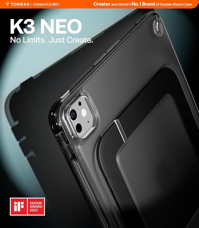 TORRAS Ostand K3 Neo for iPad Air 11 Inch Case (M4 2026 M3 2025 M2 2024) Viewing Angles AdjustableUltra Stable Stand Shockproof Protective Slim Kickstand Case with Pencil Holder Glacier Sprint