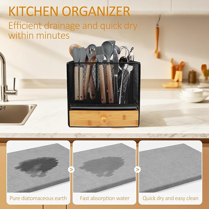 Kitchen Utensil Holder Countertop,Extra Large Utensil Organizer with Drawer