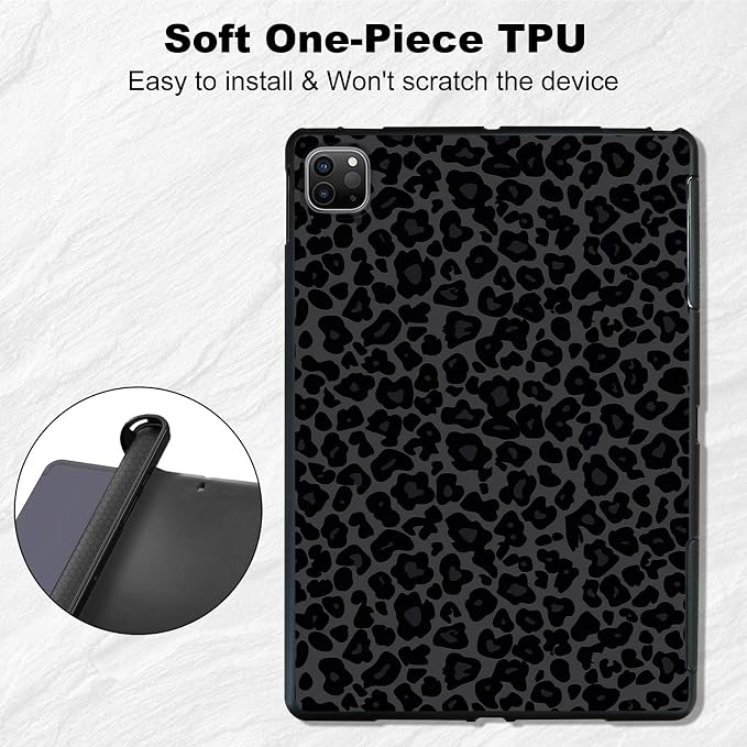 for Ipad Pro 12.9 Case iPad 6th Generation/iPad 5th Case/iPad 4th Generation (12.9 2022/2021/2020) Slim Design Matte TPU Rubber Soft TPU Protective Cover Dark Green Leopard Print Pattern