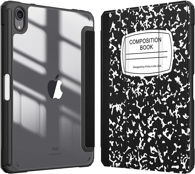 Fintie Clear Case for iPad mini 7th Generation (A17 Pro) / mini 6 8.3 | Slim Hybrid Shockproof Hard PC Back Cover Pencil Holder Viewing &amp Typing Angles Auto Sleep/Wake Black