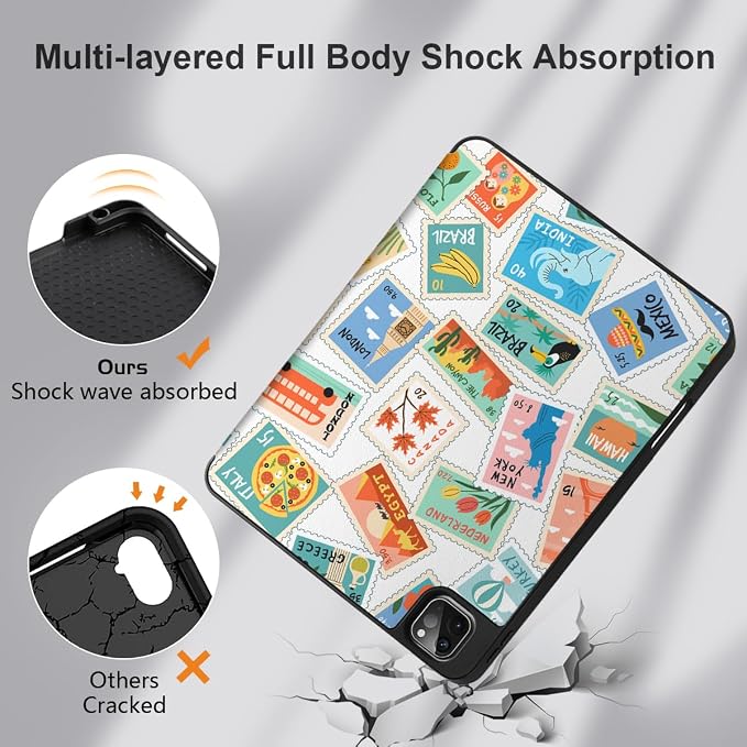 Case for iPad Pro 12.9 inch 6th Generation 2022 Built-in Pencil Holder + Trifold Stand + Auto Wake/Sleep + Protective Cover for iPad Pro 12.9 5th/4th/3rd Gen- Bear