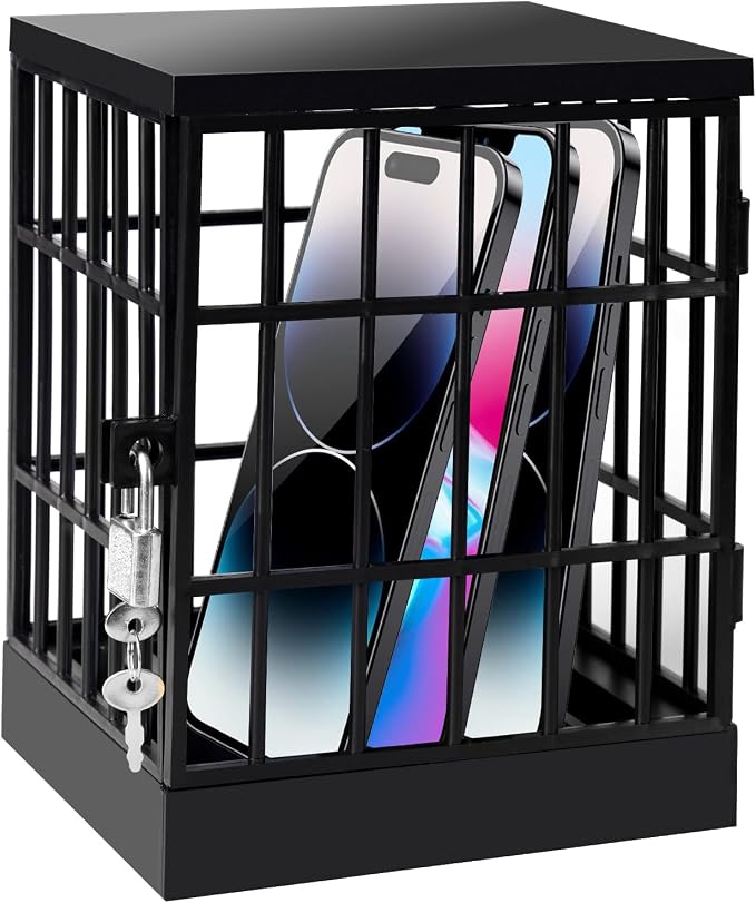 Gemaxvoled Cell Phone Jail-Phone Cage with Lock and Key Phone Lock Box Cell Phone Locker for Classroom/Family
