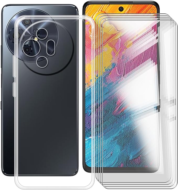 Case for TCL 60 XE NxtPaper 5G (5.78) with [4 X Tempered Glass Screen Protector] Slim Transparent Soft TPU [Shockproof x Anti-Scratch] for TCL 60 XE NxtPaper 5G Case
