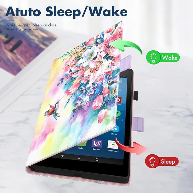 Dteck for Fire HD 8 Tablet Case (8th/7th/6th Generation-2018/2017/2016 Release) 8 Slim Folio Case with Auto Sleep Wake &amp Stand Function with Hand Strap Protective PU Leather Cute Cover Colorf