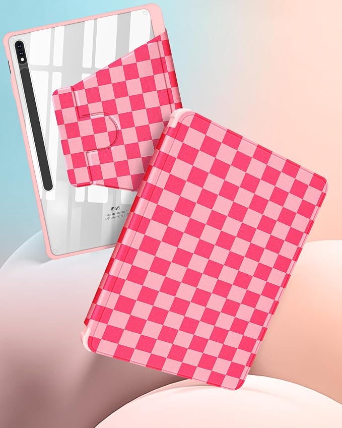 Wazzasoft for Samsung Galaxy Tab S7/S7 Plus/S8 Plus Case - 12.4 Inch Folio Cover with Pencil Holder - Women/Girl Cute Girly Black Flower Unique Design - Rotating Tablet Case