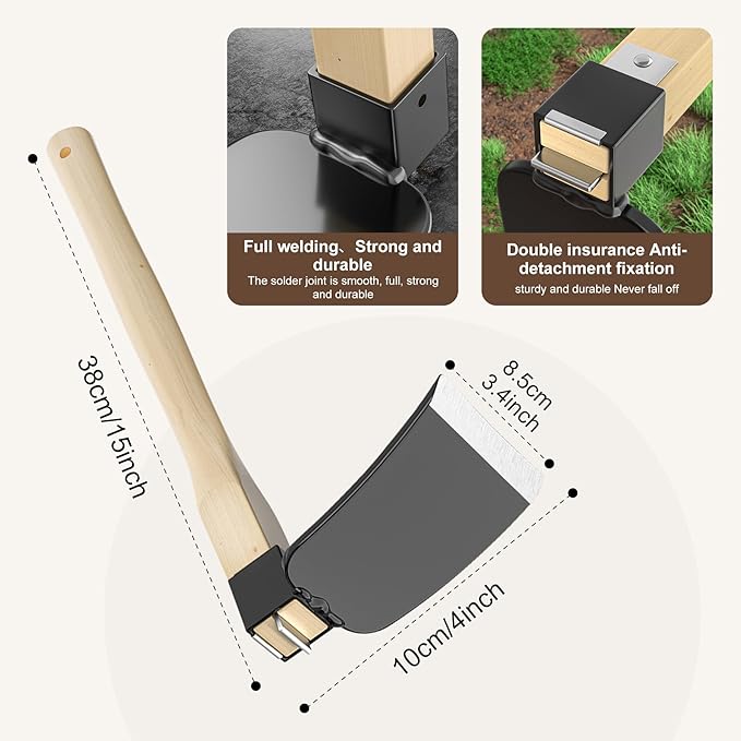 15 Inch Japanese Style Hoe, Heavy Carbon Steel Wide Hoe，Solid Wood Handle，Garden Hoe for Digging，Gardening Tool, for Digging, Weeding, and Planting (1, Black & Wood Color)