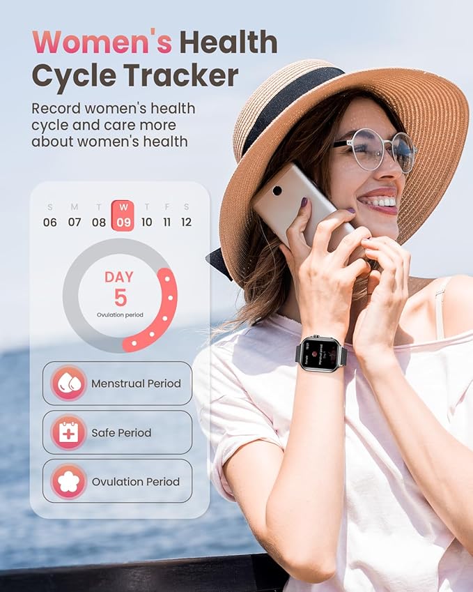 Smart Watch for Women Men Fitness: 1.85" Smart Watch with 30 Days+ Battery Life Make/Recive Call Heart Rate SpO2 Sleep Monitor 120+ Sport IP68 Waterproof Fitness Tracker Watch for iPhone Android Black