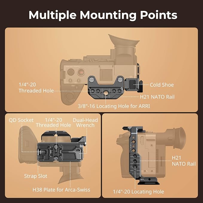 SmallRig Half Cage for Sony FX2, with Removable Top NATO Rail, Quick Release Plate for Arca, Modular Design Compatible with Original XLR Handle, for DJI RS 3 / RS 3 Pro/RS 4 / RS 4 Pro Gimbal - 5591