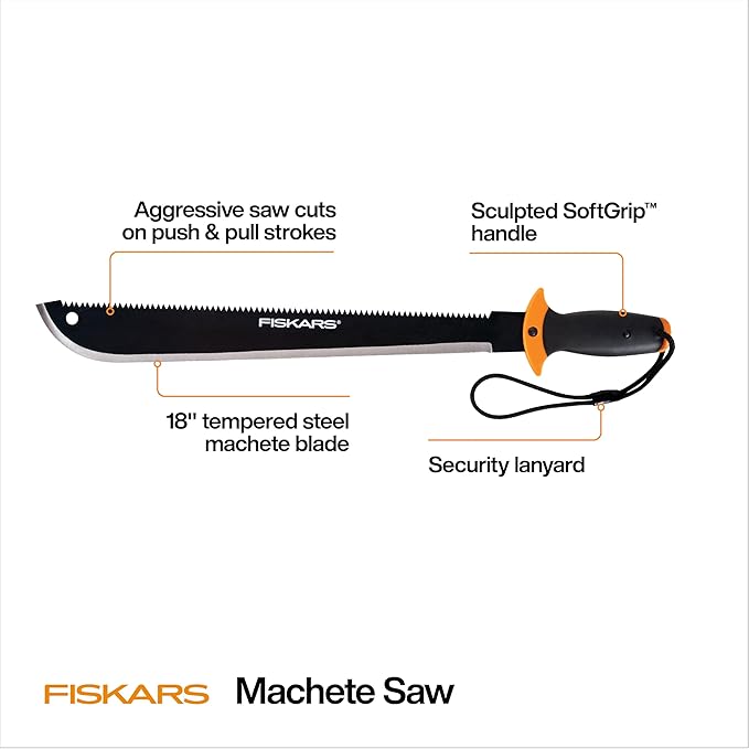 Fiskars Machete Saw, Gifts for Dad, Tempered Steel Blade and Lanyard, 18", Black